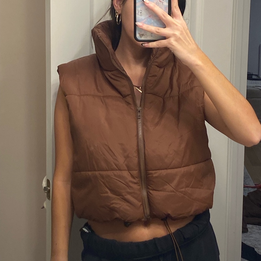 brown puffer vest